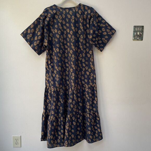 Trina Turk Cotton Blend Midi Leopard Print Pattern Dress Indigo Tawny Size S - Picture 4 of 8
